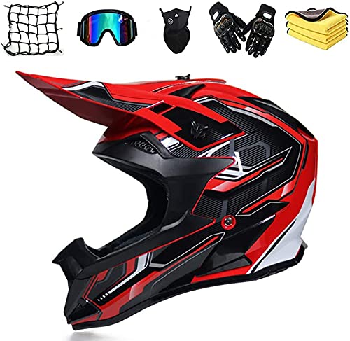 Casco de motocross, color negro y rojo, para niños, con gafas, para moto, mountain bike, descenso, enduro, todoterreno, ATV, para jóvenes (L)