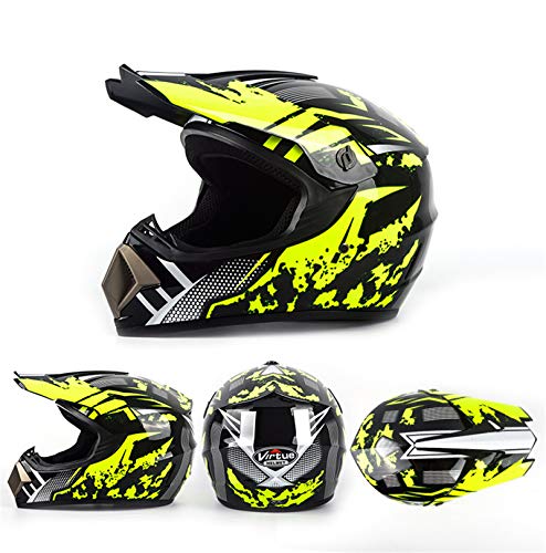 Casco de motocross infantil para motocross, D. O. T, homologado para Cross Country MTB para adulto, para adulto, con guantes, gafas, máscara (amarillo)