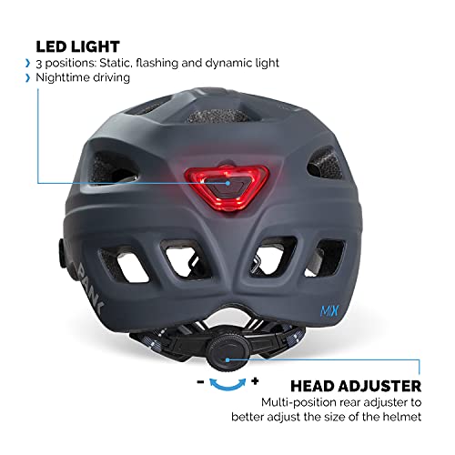 Casco de Patinete eléctrico homologado CE, Bicicleta de Ciudad y montaña. con luz led Posterior. Talla Adulto. Mujer y Hombre. Diseño Ultra Ligero con ventilación Integral. (Gris Mate)