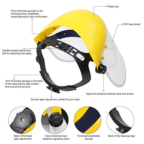 Casco de Trinquete de Protección Facial de Seguridad con Visera Transparente Pantalla Protectora para Carpintería Rectificado Soldadura Segado