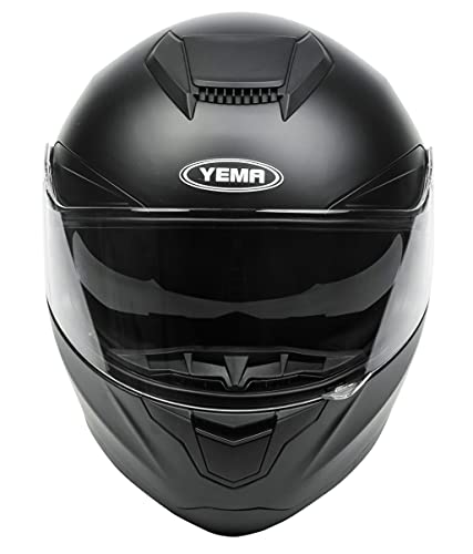 Casco Moto Integral ECE Homologado - YEMA YM-831 Casco de Moto Scooter para Mujer Hombre Adultos con Doble Visera -Negro Mate-L