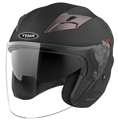 Casco Moto Jet ECE Homologado - YEMA YM-627 Casco Moto Abierto Custom Scooter para Mujer Hombre Adultos con Doble Visera-Negro Mate-M