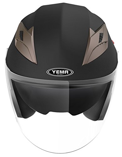 Casco Moto Jet ECE Homologado - YEMA YM-627 Casco Moto Abierto Custom Scooter para Mujer Hombre Adultos con Doble Visera-Negro Mate-M