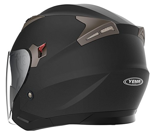 Casco Moto Jet ECE Homologado - YEMA YM-627 Casco Moto Abierto Custom Scooter para Mujer Hombre Adultos con Doble Visera-Negro Mate-M