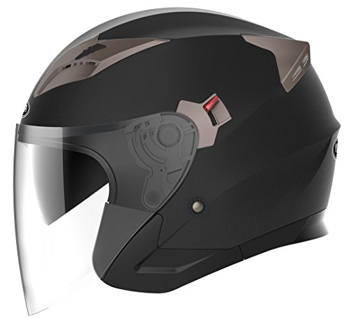 Casco Moto Jet ECE Homologado - YEMA YM-627 Casco Moto Abierto Custom Scooter para Mujer Hombre Adultos con Doble Visera-Negro Mate-M