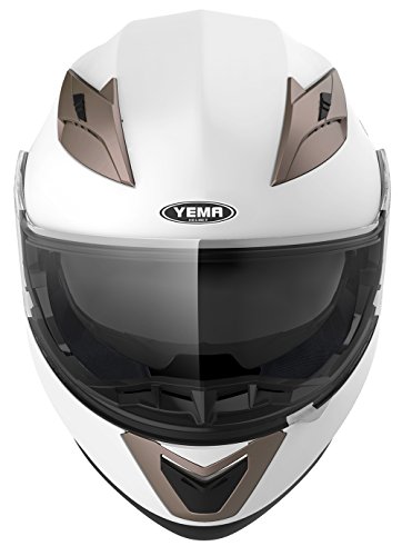 Casco Moto Modular ECE Homologado - YEMA YM-925 Casco de Moto Integral Scooter para Mujer Hombre Adultos con Doble Visera-Blanco-XL