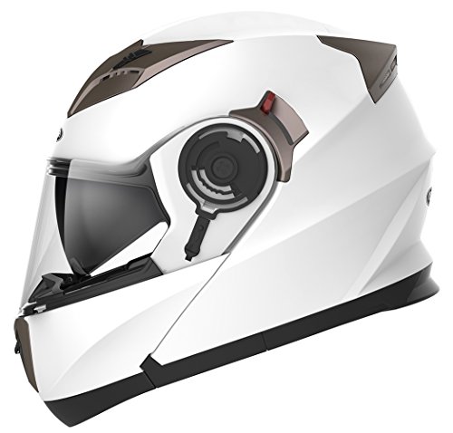 Casco Moto Modular ECE Homologado - YEMA YM-925 Casco de Moto Integral Scooter para Mujer Hombre Adultos con Doble Visera-Blanco-XL