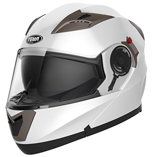 Casco Moto Modular ECE Homologado - YEMA YM-925 Casco de Moto Integral Scooter para Mujer Hombre Adultos con Doble Visera-Blanco-XL