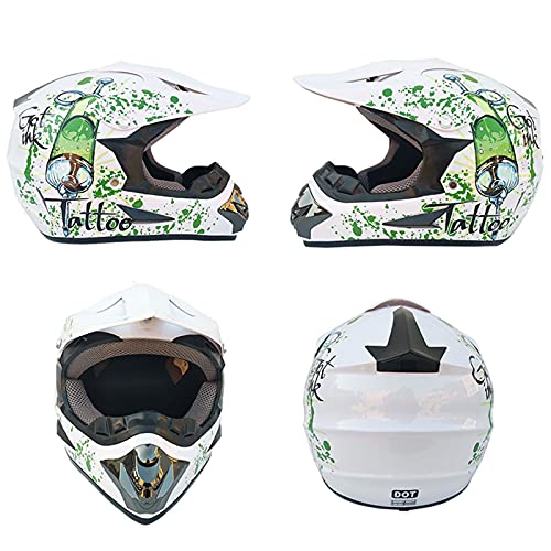 Casco Motocross Niños S (52-53 cm), Juegos de Cascos Rally Campo Traviesa Motocicleta para Adultos &Jóvenes (5 piezas) Casco Unisex Descenso para MTB BMX Racing Dirt Bike Antiniebla Casco - Blanco