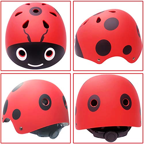 Casco para niños y niñas Casco cómodo Ajustable de Seguridad para patineta, patineta, Bicicleta (3-8 años) (Red Ladybug, S(3-8years Old))