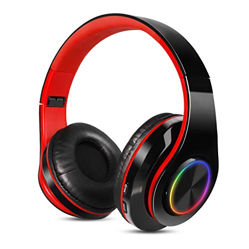 Cascos Diadema Inalámbricos Bluetooth,Sendowtek Cascos Bluetooth Inalámbrico,Auriculares estéreo de Alta fidelidad con cancelación de Ruido(Negro Rojo)