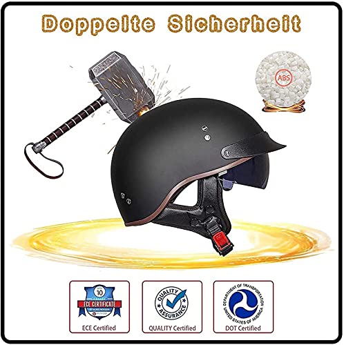 Cascos Moto Cascos Half-Helmet Abierto Medio Casco e Motocicleta Retro ECE Homologado con Visera Cascos Vintage Style Helmet Bici Viaje Crucero Scooter Bicicleta para Adultos Hombres Mujeres 1,L