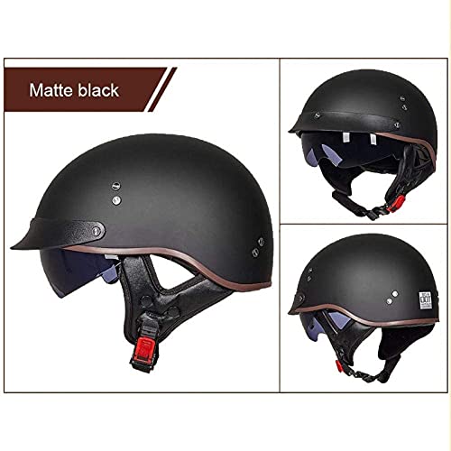 Cascos Moto Cascos Half-Helmet Abierto Medio Casco e Motocicleta Retro ECE Homologado con Visera Cascos Vintage Style Helmet Bici Viaje Crucero Scooter Bicicleta para Adultos Hombres Mujeres 1,L