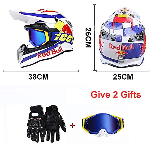 Cascos Motocross Casco Motocicleta Modular Caja De ABS CertificacióN Puntos Ciclomotor Off Road Crash Cross Downhill DH Four Wheelerd Cascos Integrales con Gafas Red Bull Gloves