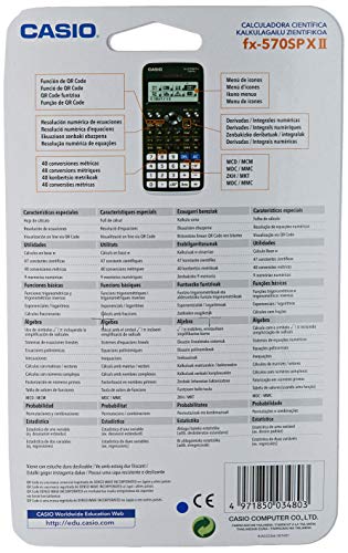 Casio FX-570SPXII, Calculadora Científica, Recomendada para el Curriculum Español y Portugués, 576 Funciones, 11.1 x 77 x 165.5 mm, Gris/Blanco