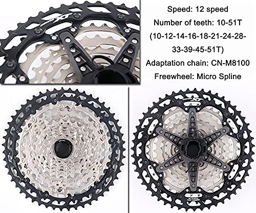 Cassettes y piñones Bicicleta de Montaña con Volante de Inercia de 12 Velocidades XT M8100 SLX M7100 Base Micro-Spline 10-45/10-51 Dientes, para Personas a Las Que Les Gusta Andar en Bicicleta de Am