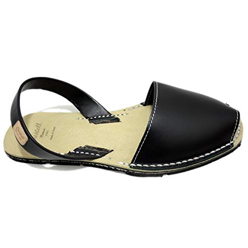 Castell 1053 - Avarcas Ibicencas Menorquinas Planas de Color Negro para Hombre - Negro, 42