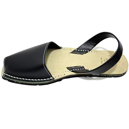 Castell 1053 - Avarcas Ibicencas Menorquinas Planas de Color Negro para Hombre - Negro, 42