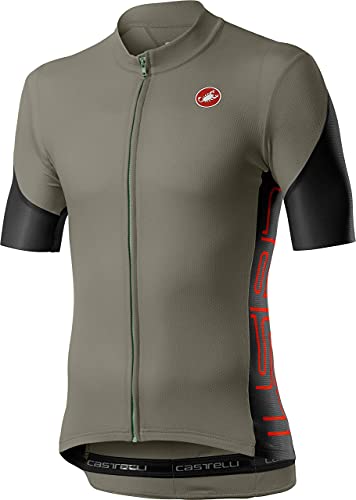 CASTELLI ENTRATA V Jersey Camiseta, Bark Green/Light Black/Fiery Red, M para Hombre