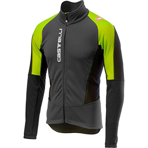 Castelli Men's Mortirolo V Cycling Jacket (Small, Dark Gray/Yellow Fluo)