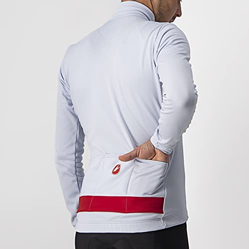 castelli Puro 3 Jersey FZ Camiseta, Hombre, Silver Gray/Red Reflex, L