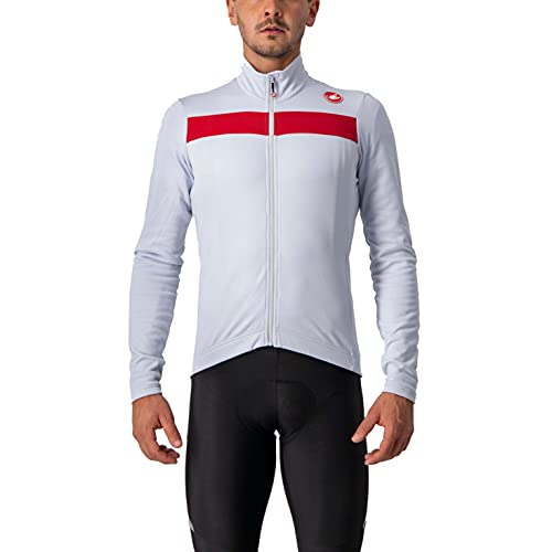 castelli Puro 3 Jersey FZ Camiseta, Hombre, Silver Gray/Red Reflex, L