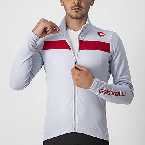 castelli Puro 3 Jersey FZ Camiseta, Hombre, Silver Gray/Red Reflex, S