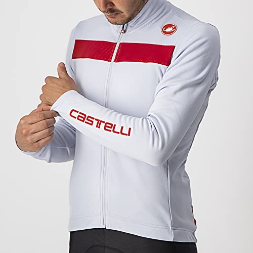 castelli Puro 3 Jersey FZ Camiseta, Hombre, Silver Gray/Red Reflex, S