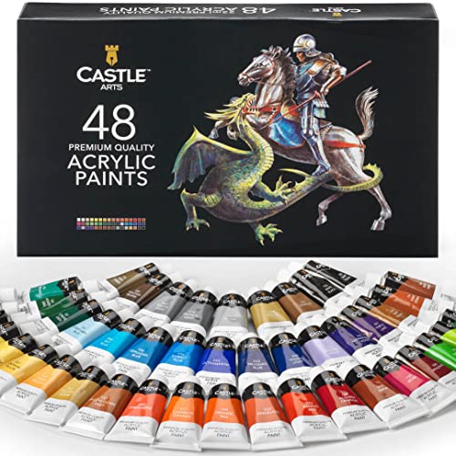 Castle Art Supplies Juego 48 Pinturas Acrílicas 22 ml | Caja con Todo Incluido para Principiantes y Profesionales | Colores Intensos | Facilidad Uso en Diversas Superficies | Bonita Caja Presentación