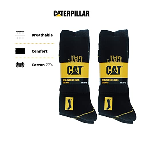 Caterpillar 4 Pares Calcetines Trabajo Largos, Algodón (Negro, 39-42)