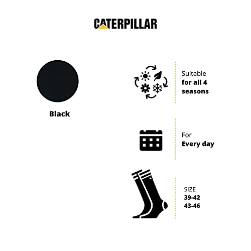 Caterpillar 4 Pares Calcetines Trabajo Largos, Algodón (Negro, 39-42)