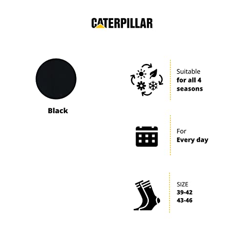 Caterpillar 6 Pares Calcetines Trabajo Coolmax, Doble Refuerzos Puntera y Talón, Esponja Algodón Fibra Lycra (Negro, 43-46)