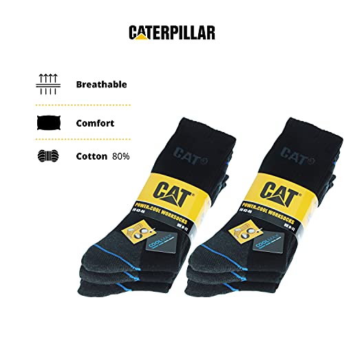 Caterpillar 6 Pares Calcetines Trabajo Coolmax, Doble Refuerzos Puntera y Talón, Esponja Algodón Fibra Lycra (Negro, 43-46)