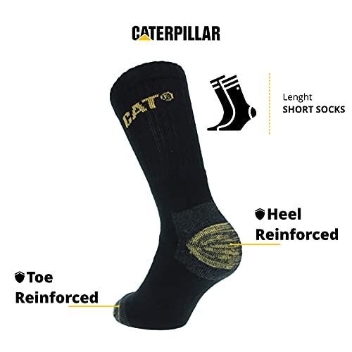 Caterpillar 6 Pares Calcetines Trabajo Doble Refuerzo Puntera Talón Esponja Algodón (Negro, 39-42)