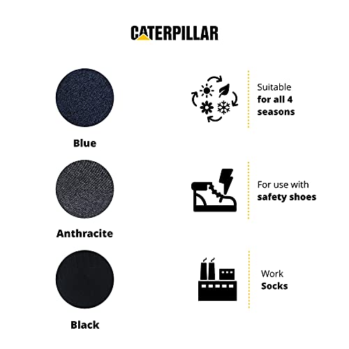 Caterpillar 6 Pares Calcetines Trabajo Doble Refuerzo Puntera Talón Esponja Algodón (Negro, 39-42)