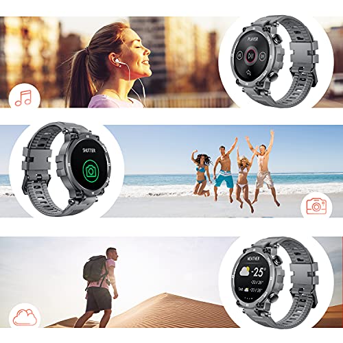 CatShin Smartwatch Hombre Mujer Reloje Inteligente con Pulsómetro, Presión Arterial, Podómetro Pulsera Actividad Impermeable IP68 Relojs Inteligentes para Android iOS y Huawei iPhone Smartphone Gris