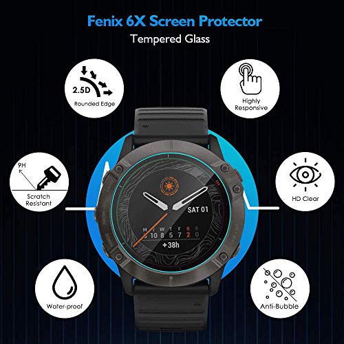 CAVN Protector de Pantalla Compatible con Garmin Fenix 6X Pro / Fenix 6X, 4 Unidades de Vidrio Templado película de Resistencia a los arañazos para Reloj Inteligente para Fenix 6X