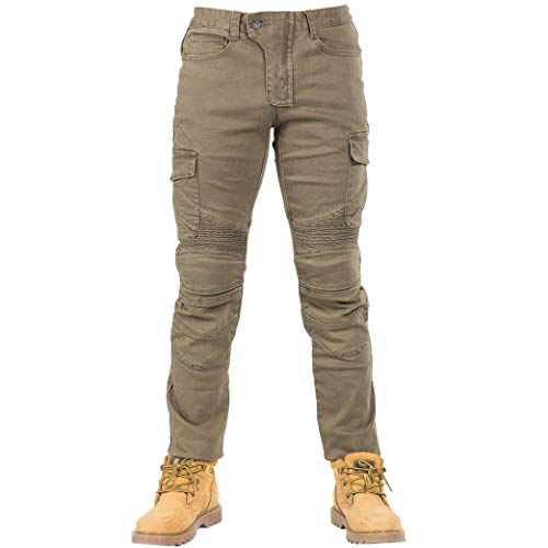 CBBI-WCCI Hombre Motocicleta Pantalones Moto Jeans con Protección Motorcycle Biker Pants (Verde, L=32W / 32L)