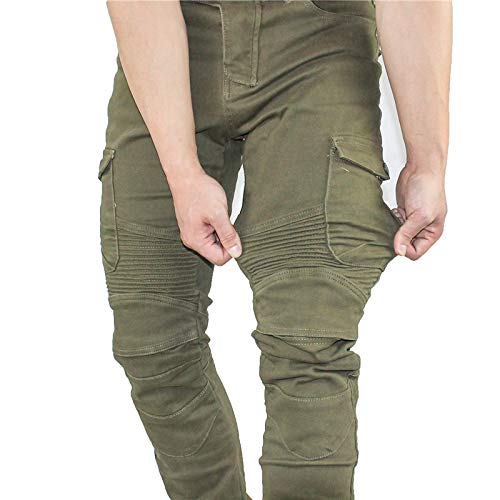 CBBI-WCCI Hombre Motocicleta Pantalones Moto Jeans con Protección Motorcycle Biker Pants (Verde, L=32W / 32L)