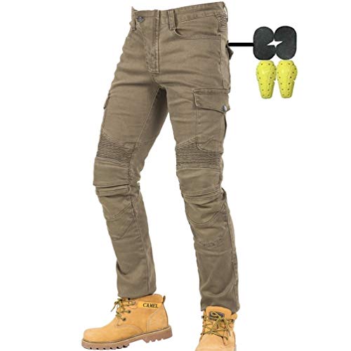 CBBI-WCCI Hombre Motocicleta Pantalones Moto Jeans con Protección Motorcycle Biker Pants (Verde, L=32W / 32L)