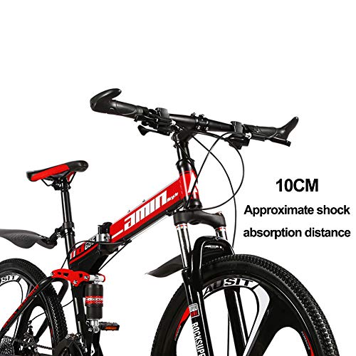 CCONE Folding Mountain Bike,21 24 27 30 Velocidad 6 Spoke Disc Bicycle Full Suspension 24 Pulgadas MTB Bicicletas para Adultos Adolescentes Blanco+Negro 27 Velocidad