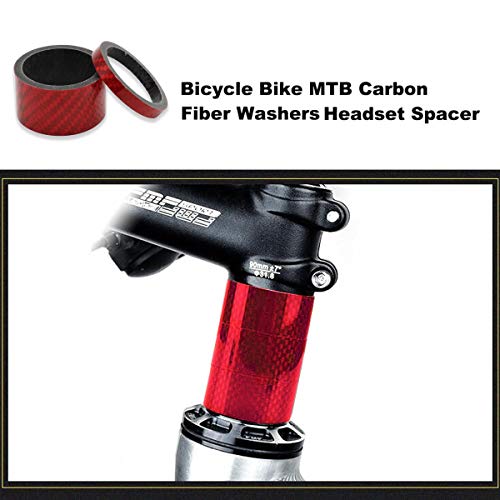 CCUCKY Espaciadores Bicicleta, Espaciador de Carbono Completo para Bicicletas de Montaña de 1-1/8'' Bicicletas de Carretera 4 Tamaños 5/10/15/20 mm (Rojo)