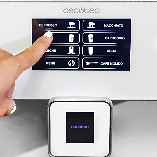 Cecotec Cafetera Automática Power Matic-ccino 8000 Touch Serie Bianca. Depósito de leche, Pantalla Táctil, Prepara Cappuccino, Café Personalizable, Tecnología ForceAroma de 19 bares de presión