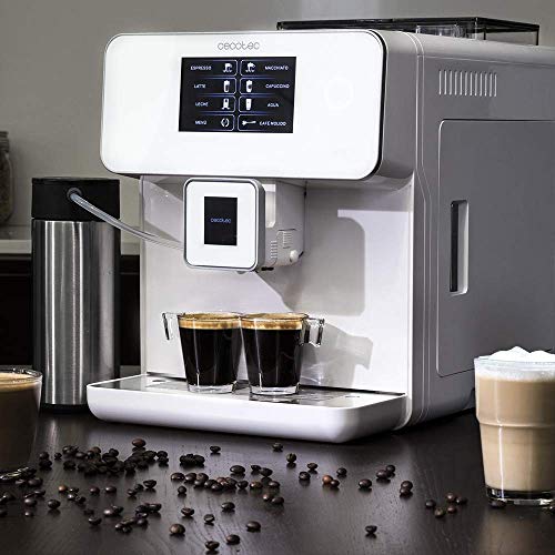 Cecotec Cafetera Automática Power Matic-ccino 8000 Touch Serie Bianca. Depósito de leche, Pantalla Táctil, Prepara Cappuccino, Café Personalizable, Tecnología ForceAroma de 19 bares de presión