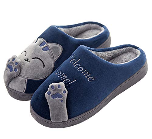 CELANDA Zapatillas de Casa para Mujer Hombre Cálido Zapatos de Estar Otoño Invierno Interior Casa Slippers Suave Algodón Zapatilla, C Azul,35/36 EU = 36/37 Talla Fabricante