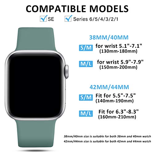 CeMiKa Compatible con Apple Watch Correa 38mm 40mm 41mm 42mm 44mm 45mm, Deportivas de Silicona Correas de Repuesto Compatible con iWatch SE Series 7 6 5 4 3 2 1, 38mm/40mm/41mm-S/M, Pino Verde