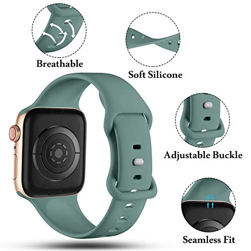 CeMiKa Compatible con Apple Watch Correa 38mm 40mm 41mm 42mm 44mm 45mm, Deportivas de Silicona Correas de Repuesto Compatible con iWatch SE Series 7 6 5 4 3 2 1, 38mm/40mm/41mm-S/M, Pino Verde