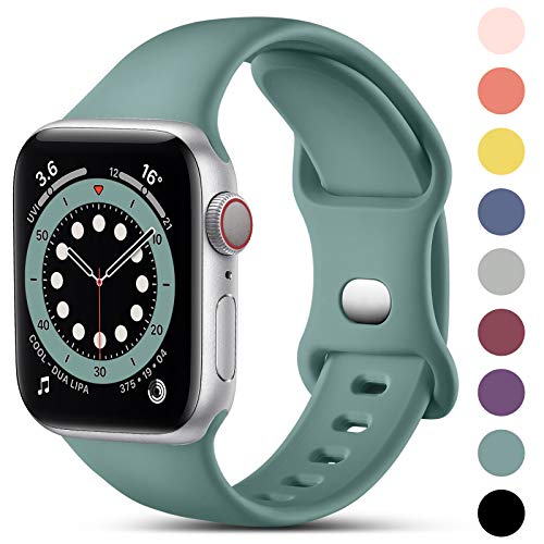 CeMiKa Compatible con Apple Watch Correa 38mm 40mm 41mm 42mm 44mm 45mm, Deportivas de Silicona Correas de Repuesto Compatible con iWatch SE Series 7 6 5 4 3 2 1, 38mm/40mm/41mm-S/M, Pino Verde