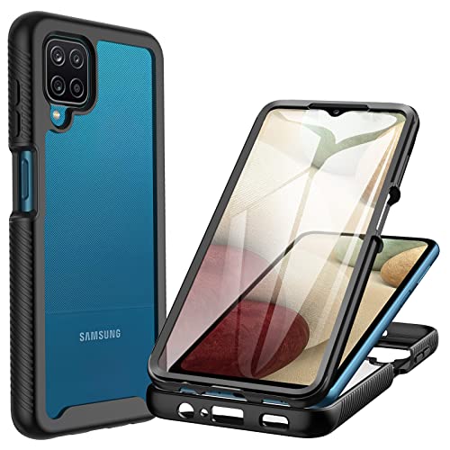 CENHUFO Funda Samsung A12 / M12, Carcasa Antichoque con Protector de Pantalla Integrado Fundas 360° Protección Completa Anti-Amarilleo Case Bumper Robusto Funda para Samsung Galaxy A12 /M12 6,5"-Negro