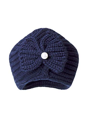 Century Star Sombreros de bebé de punto caliente de invierno sombreros de bebé niño niña Beanie Hat Baby Girls Lazos Sombreros Beanie Cap con nudo, Azul marino/flor y brillo, 12-24 meses